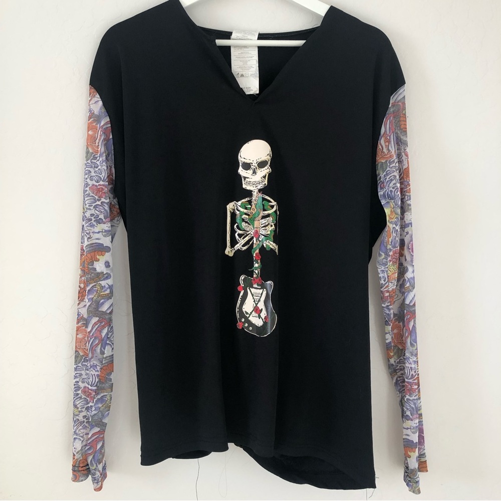 y2k Halloween Print Mesh Top